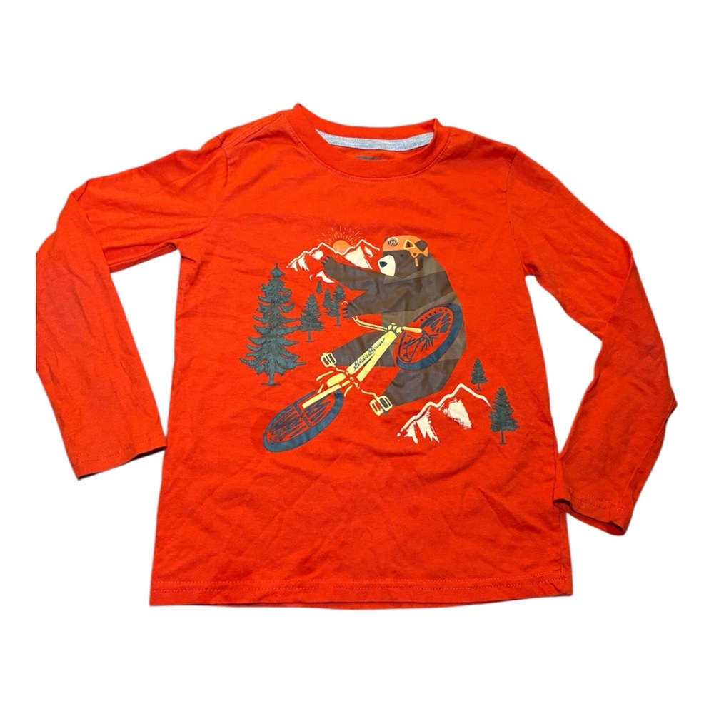 Eddie Bauer Kids Little Boys Size XSmall 5/6 Graphic T-Shirt Long Sleeve Orange
